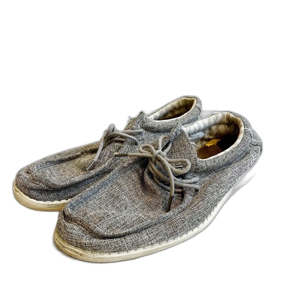 Hey Dude Gray Wally Linen Loafer Men's 12 Comfort Casual Shoe Iron